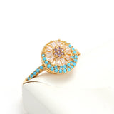 Lucky Eye Gemstone Ring Blue 14K yellow Gold Wedding Band Women Jewelry