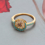 Lucky Eye Gemstone Ring Blue 14K yellow Gold Wedding Band Women Jewelry