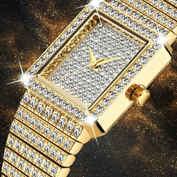 Ladies Diamond 14K Yellow Gold Square Watch Women Luxury Brand Minimalist Analog QuartzLuxury Diamond Square Watch Women 14K Yellow Gold Analog Quartz