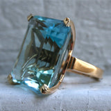 Vintage Aquamarine Gemstone Ring 14K Gold Women's Engagement Jewelry