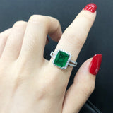 Natural Green Gemstone Emerald Ring 925 Sterling Silver Women's Princess Jewelry