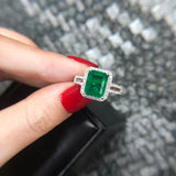 Natural Green Gemstone Emerald Ring 925 Sterling Silver Women's Princess Jewelry