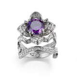 Amethyst Gemstone Engagement Ring Silver Women Wedding Jewelry