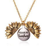 Antique Gold Engraved Pendant Necklace Sunflower Women Anniverssary Jewelry