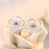 Flower Pink Zircon Stud Earrings 925 Sterling Silver For Women Jewelry