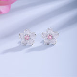 Flower Pink Zircon Stud Earrings 925 Sterling Silver For Women Jewelry