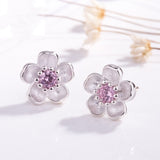 Flower Pink Zircon Stud Earrings 925 Sterling Silver For Women Jewelry