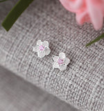 Flower Pink Zircon Stud Earrings 925 Sterling Silver For Women Jewelry