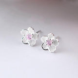 Flower Pink Zircon Stud Earrings 925 Sterling Silver For Women Jewelry