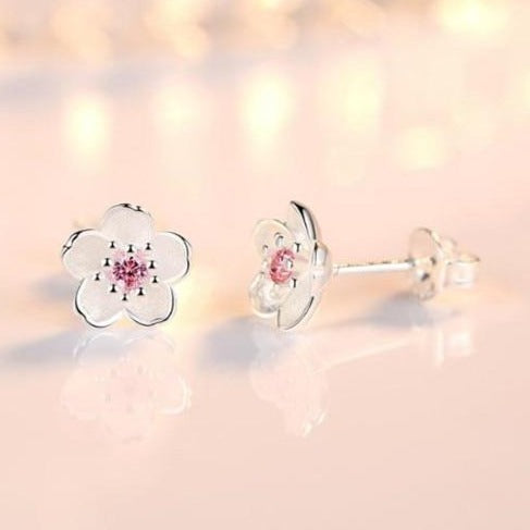 Flower Pink Zircon Stud Earrings 925 Sterling Silver For Women Jewelry