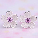 Flower Pink Zircon Stud Earrings 925 Sterling Silver For Women Jewelry