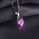 Natural Amethyst Gemstone Pendant Necklace 925 Sterling Silver Women's Jewelry