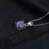 Natural Amethyst Gemstone Pendant Necklace 925 Sterling Silver Women's Jewelry