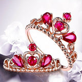 Crown Red Ruby 18K Ring Rose Gold For Women Engagement Jewelry