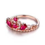 Crown Red Ruby 18K Ring Rose Gold For Women Engagement Jewelry