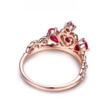 Princess Red Ruby Gemstone Ring 18K Rose Gold Women's Queen Crown Fine Jewelry