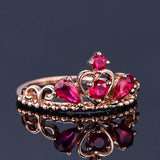 Crown Red Ruby 18K Ring Rose Gold For Women Engagement Jewelry