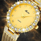 Luxury Quartz Wristwatch Bracelet Diamond 18K Yellow Gold For Women