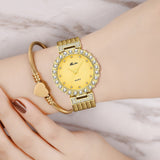 Luxury Quartz Wristwatch Bracelet Diamond 18K Yellow Gold For Women