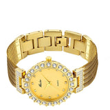 Luxury Quartz Wristwatch Bracelet Diamond 18K Yellow Gold For Women