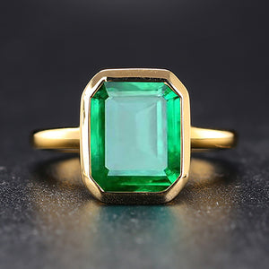 Natural Vintage Emerald Ring 18K Yellow Gold Women's Wedding Bridal Jewelry