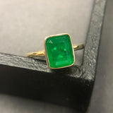 Natural Vintage Emerald Ring 18K Yellow Gold Women's Wedding Bridal Jewelry