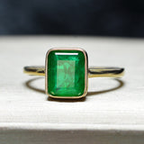 Natural Vintage Emerald Ring 18K Yellow Gold Women's Wedding Bridal Jewelry