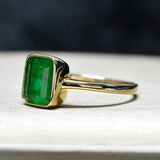 Natural Vintage Emerald Ring 18K Yellow Gold Women's Wedding Bridal Jewelry