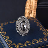 ANTIQUE SILVER GRAY GEMSTONE RING DARK OVAL STONE VINTAGE WOMENS WEDDIN JEWELRY