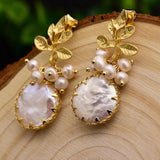 Genuine Fresh Water Baroque Pearl Dangle Earrings Women's Handmade Fine Jewelry