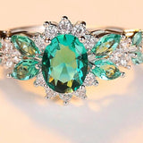 Emerald diamond Gems ring 925 standard sterling silver Women's Wedding Jewelry