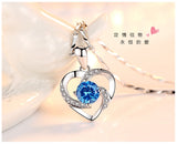 Natural CZ Heart Pendant Choker Necklace 925 Sterling Silver Chain Women Jewelry