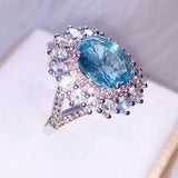 Natural Aquamarine Gemstone Ring Women Engagement Jewelry