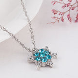 Blue Aquamarine Pendant Necklace Flower For Women Party Silver Jewelry