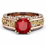 Vintage Garnet Wedding Ring 14K Rose Gold 925 Sterling Silver Round Cut Women's Jewelry