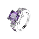 Amethyst Silver Gemstone Ring AAA Austrian CZ Women's Engagement JewelryAmethyst Gemstone Engagement Ring Silver Women Wedding Jewelry