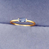 Small Aquamarine Gemstone Ring 925 Silver 14K Yellow Gold Womens Wedding Jewelry