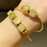 Custom Letter Bangle Bracelet 14K Yellow Gold Women Anniverssary Jewelry