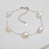 Natural Freshwater Baroque Pearl Bracelet  Genuine 925 Sterling Silver Women's Link Chain Jewelry