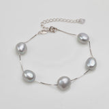 Natural Freshwater Baroque Pearl Bracelet  Genuine 925 Sterling Silver Women's Link Chain Jewelry