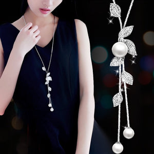 Luxury White Pearl Necklace Long Chain Women Engagement Jewelry