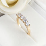 Five Zircon Gemstones Ring For Women 18 k yellow Gold Jewelry