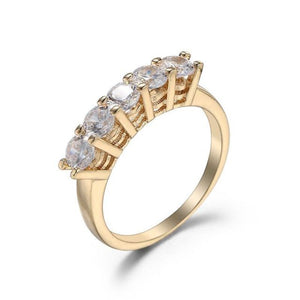 Five Zircon Gemstones Ring For Women 18 k yellow Gold Jewelry