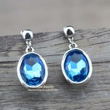 Vintage Silver Gemstone Earrings Jewelry Round Crystal Charms For Women Female