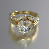 White Sapphire Gemstone 2PC Bridal Ring Set 14K Gold Women's Jewelry