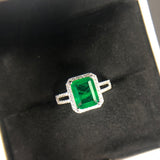 Natural Green Gemstone Emerald Ring 925 Sterling Silver Women's Princess Jewelry