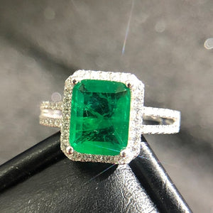 Natural Green Gemstone Emerald Ring 925 Sterling Silver Women's Princess Jewelry