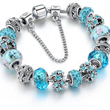 Vintage Blue Beads Bangle Bracelet Women Anniverssary Jewelry