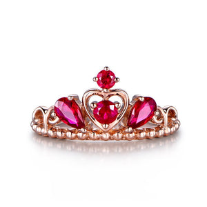 Princess Red Ruby Gemstone Ring 18K Rose Gold Women's Queen Crown Fine JewelryCrown Red Ruby 18K Ring Rose Gold For Women Engagement Jewelry