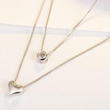 Double Layer Chain Zircon Heart Pendant Necklace For Women Silver Jewelry